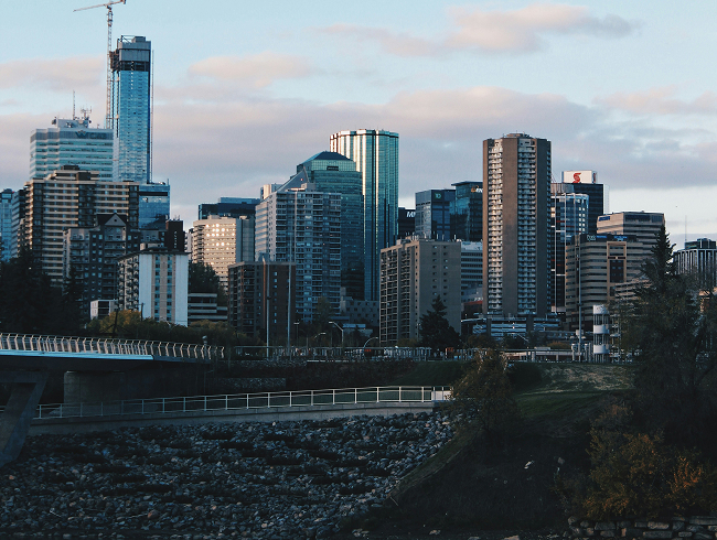 A narrow scenic image of downtown Edmonton
